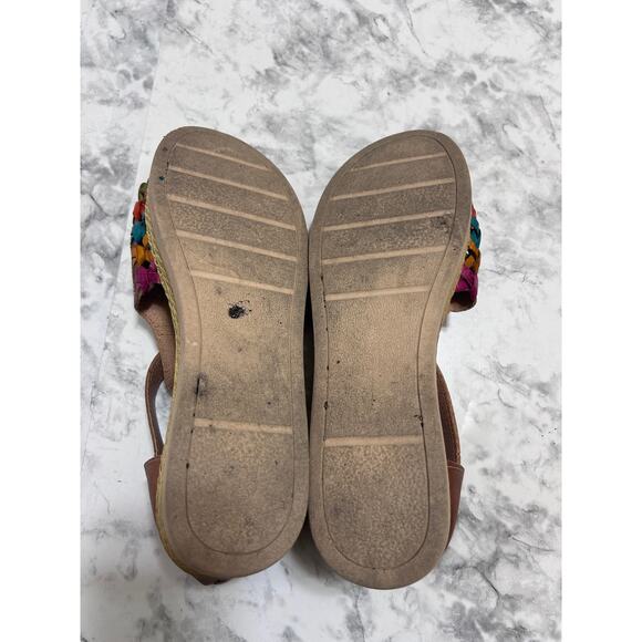 Zula Huarache Mexican Sandal 9 Brown Floral Handmade Leather Art Hippie Peasant - Picture 9 of 9
